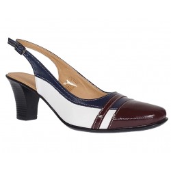 Pantofi dama decupati din piele naturala visiniu alb bleumarin - S301VABL