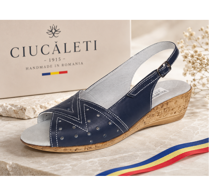 Sandale dama bleumarin din piele naturala, cu talpa tip pana – feminine, usor de purtat S30BL