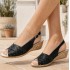 Sandale dama negre din piele naturala, cu talpa tip pana – feminine, usor de purtat S30NBOX