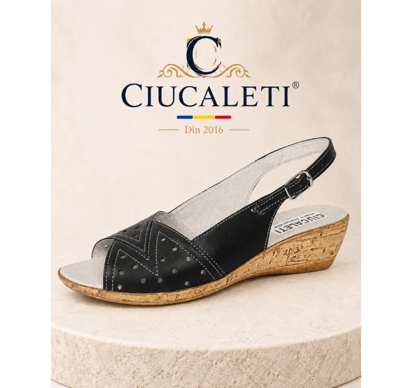 Sandale dama negre din piele naturala, cu talpa tip pana – feminine, usor de purtat S30NBOX