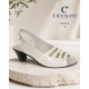 Sandale dama albe din piele naturala cu lac, toc mediu si bareta reglabila – elegante, feminine S33LA