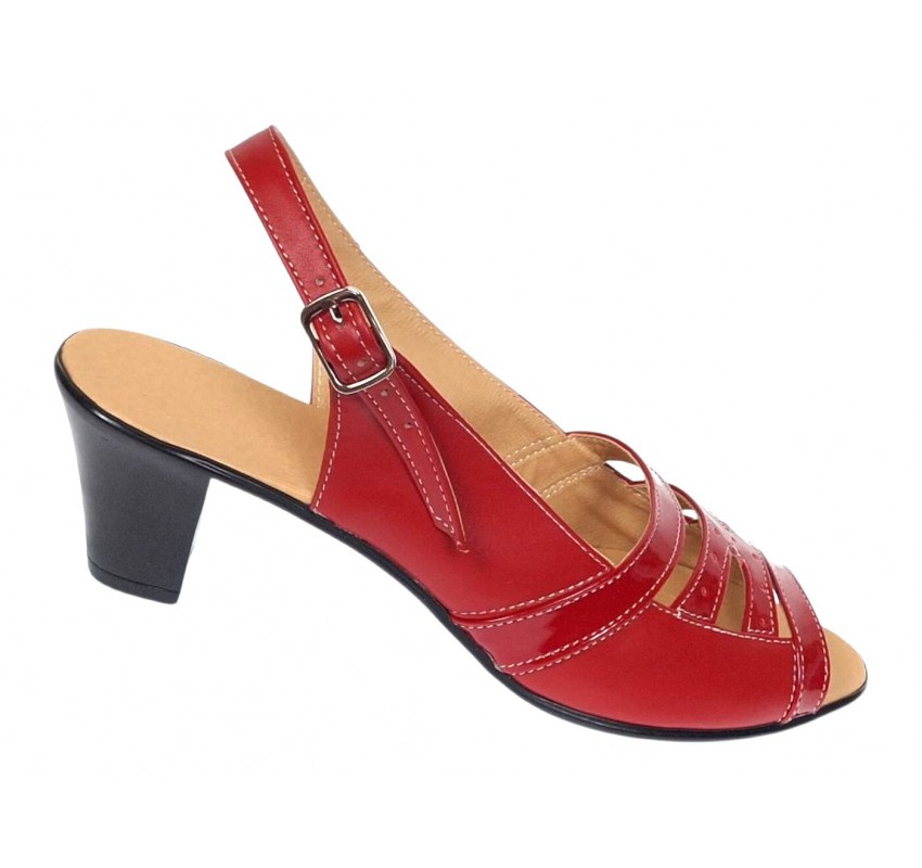 Sandale dama rosii din piele naturala box cu lac, toc mediu comod – S33LR