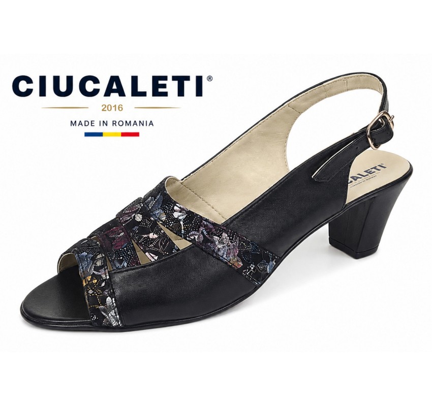Sandale dama negre din piele naturala, cu detalii multicolore – elegante, feminine si usor de remarcat S33NCOL