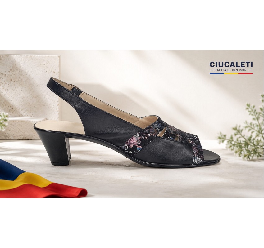 Sandale dama negre din piele naturala, cu detalii multicolore – elegante, feminine si usor de remarcat S33NCOL