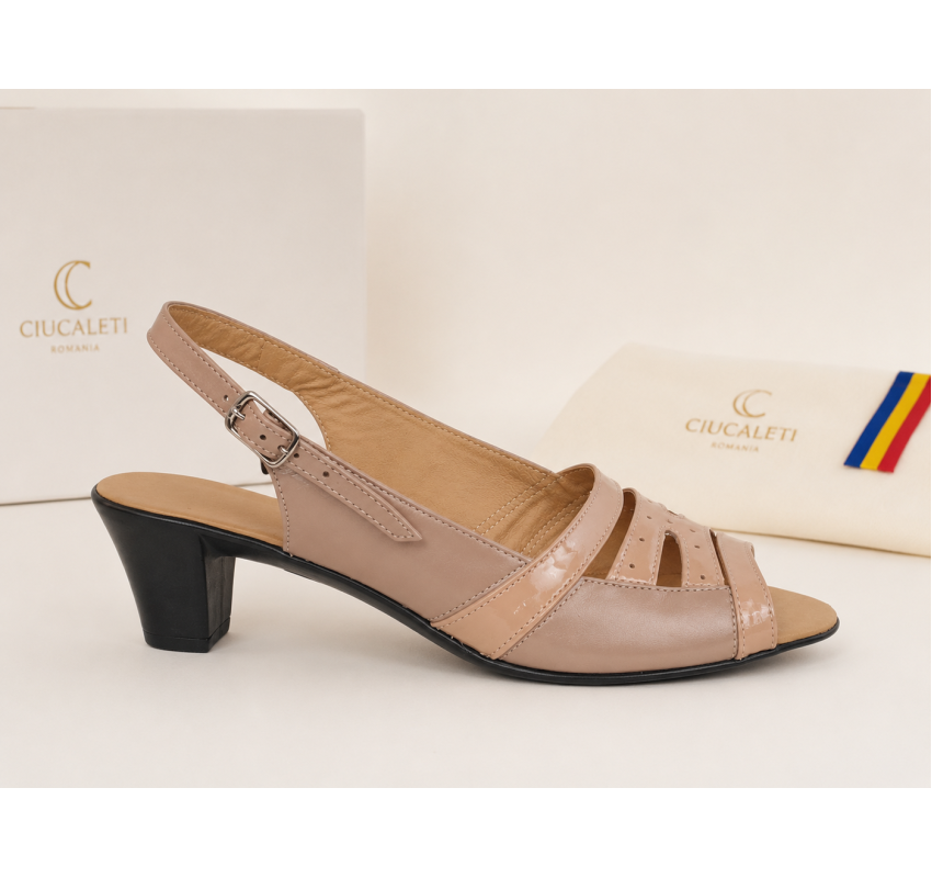 Sandale dama nude din piele naturala, feminine si usor de purtat, cu toc comod – S33NUDE