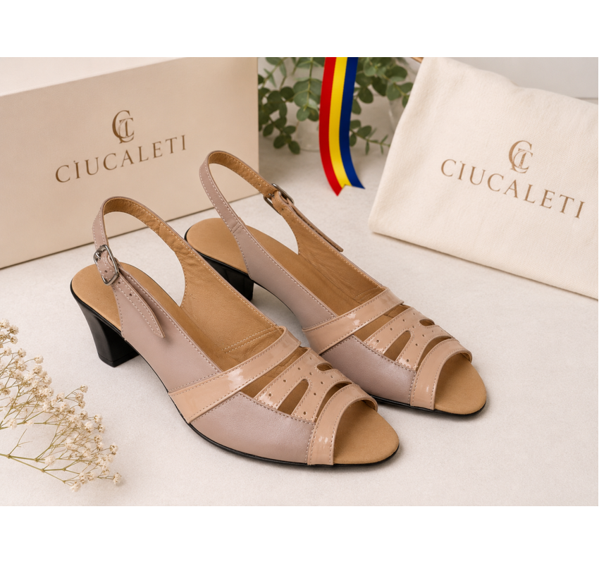 Sandale dama nude din piele naturala, feminine si usor de purtat, cu toc comod – S33NUDE