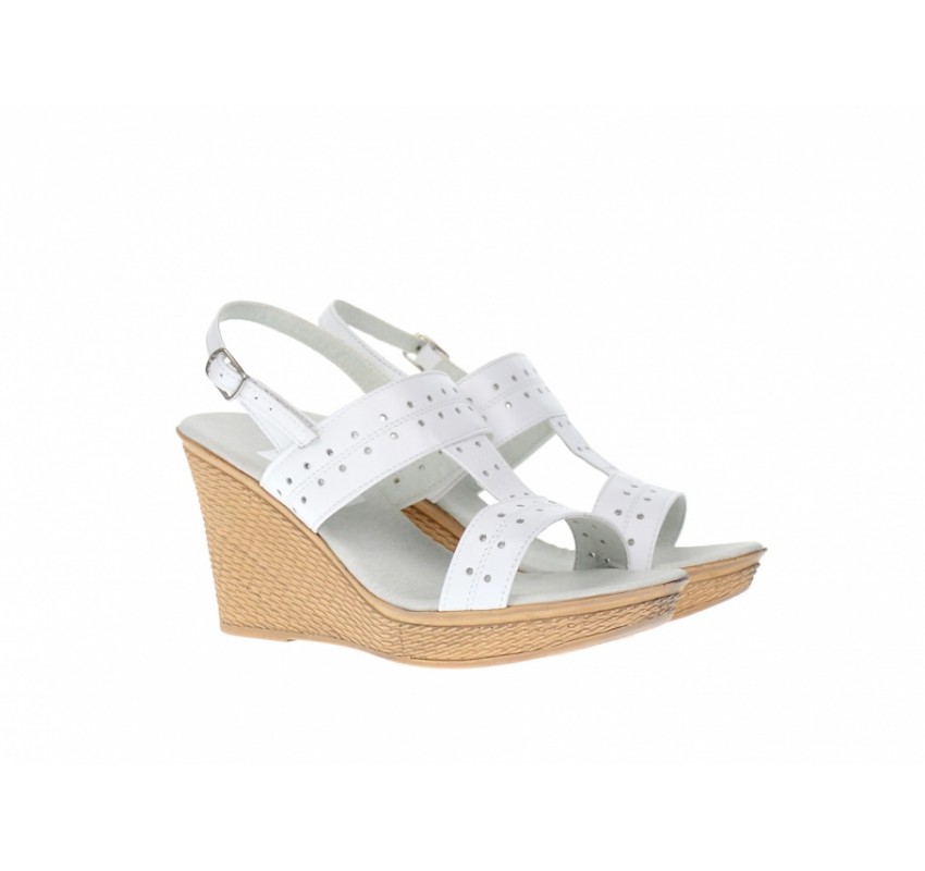 Sandale dama albe din piele naturala platforme de 7cm S46AB
