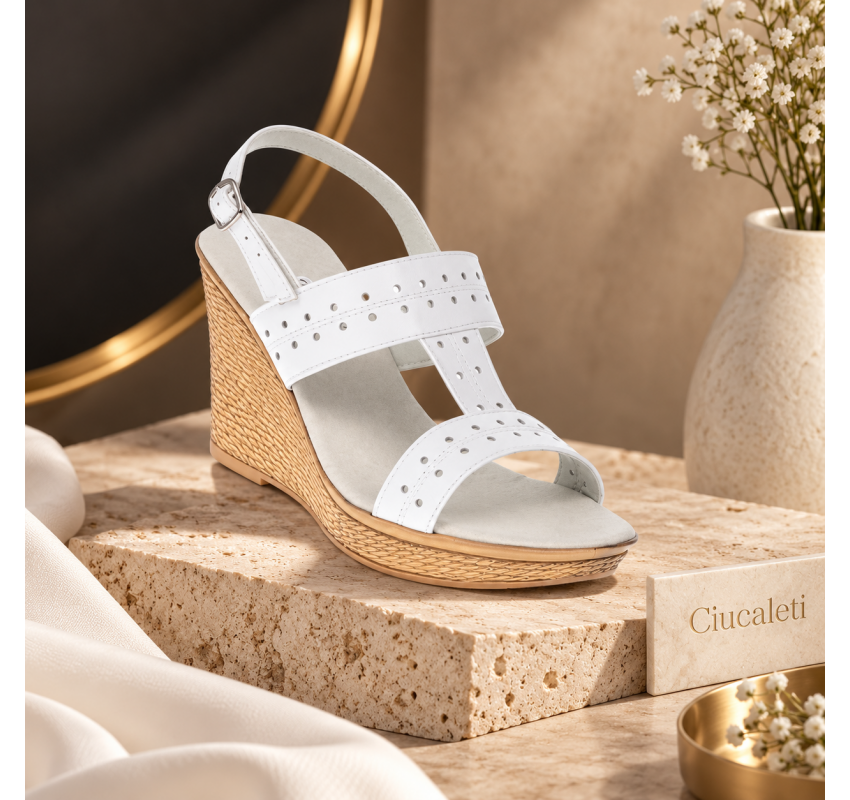 Sandale dama albe din piele naturala box cu platforma si talpa ortopedica S46ABOX