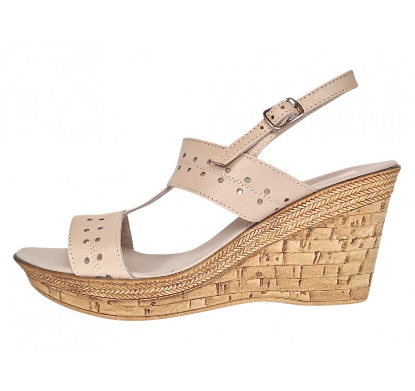 Sandale dama bej din piele naturala box cu platforme de 8 cm S46BEJBOX
