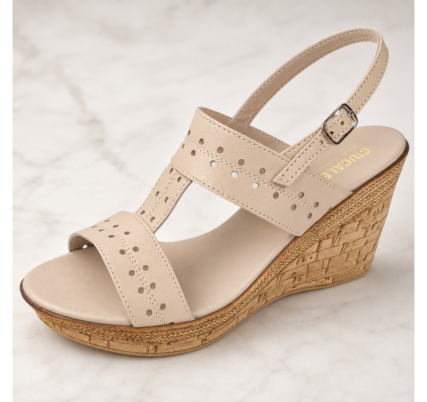 Sandale dama bej din piele naturala box cu platforme de 8 cm S46BEJBOX