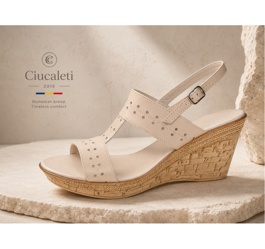 Sandale dama bej din piele naturala box cu platforme de 8 cm S46BEJBOX