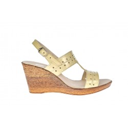 Sandale dama din piele naturala lac, culoare bej, platforme de 8 cm  - S46BEJLAC
