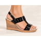 Sandale damă negre din piele naturală lăcuită cu platformă de 7 cm S46LN