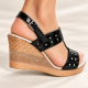 Sandale damă negre din piele naturală lăcuită cu platformă de 7 cm S46LN