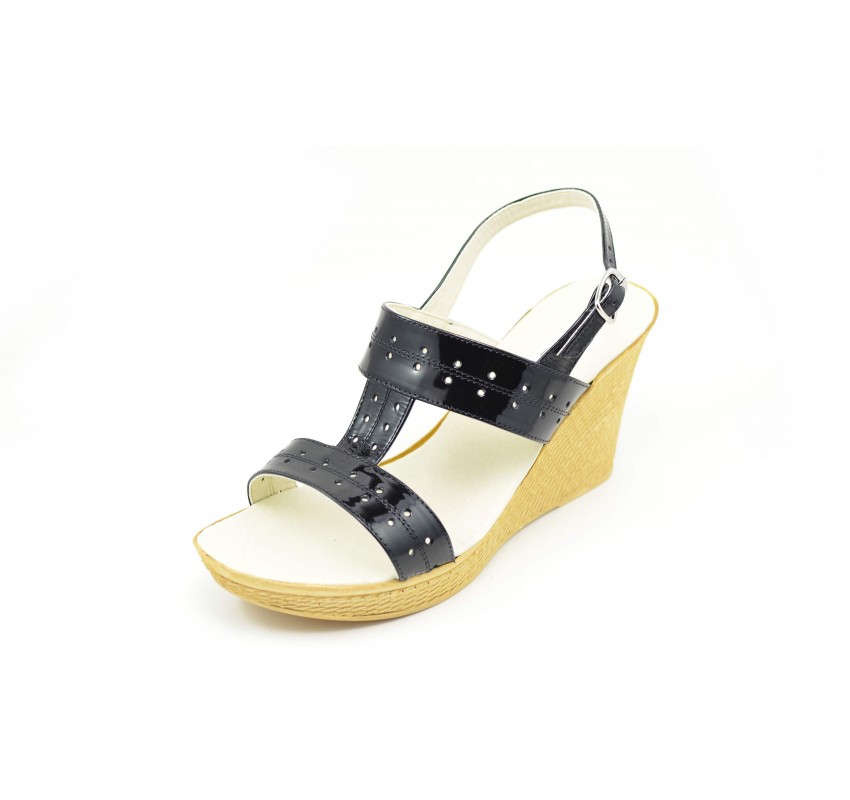 Sandale dama negre din piele naturala, cu platforme de 7 cm S46N2LAC