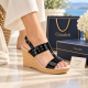 Sandale dama negre din piele naturala lacuita cu platforma 9 cm S46N2L