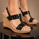 Sandale dama negre din piele naturala lacuita cu platforma 9 cm S46N2L