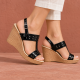 Sandale dama negre din piele naturala lacuita cu platforma 9 cm S46N2L
