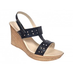 Sandale damă negre din piele naturală, platformă tip pană – perforate, elegante și comode S46NBOX