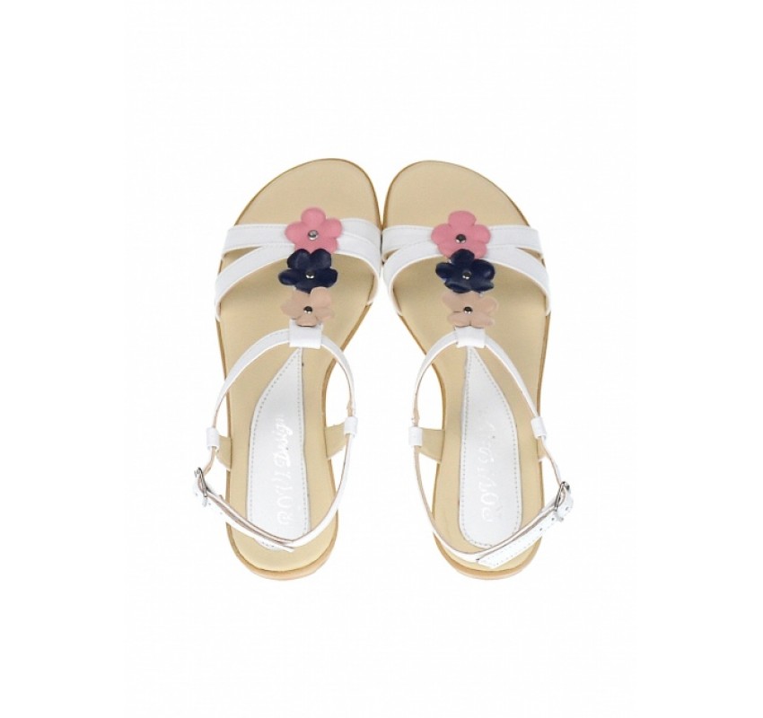 Sandale dama din piele naturala (Alb cu floricele) - S47ALB