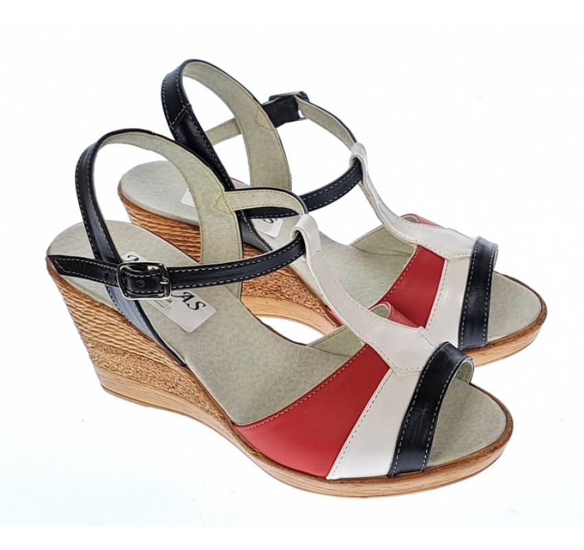 Sandale dama, din piele naturala, Platforme 8cm, negru-alb-rosu, piele box - S47NARBOX Sandale dama, din piele naturala, Platforme 8cm, negru-alb-rosu, piele box - S47NARBOX