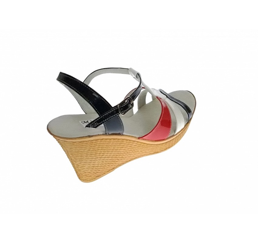 Sandale dama, din piele naturala, Platforme 7cm, Rosu, Alb, Negru, LAC, S47RAN1
