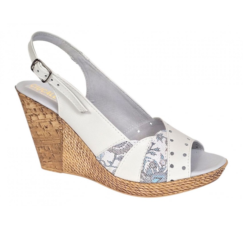 Sandale dama din piele naturala cu platforme de 10cm Alb Color S47XACOL