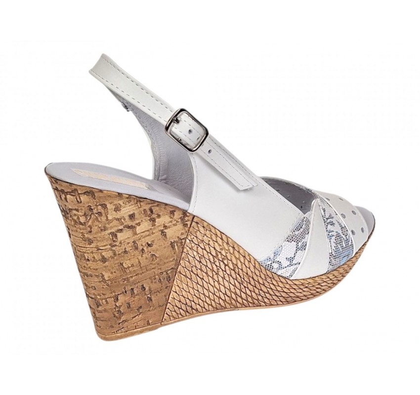 Sandale dama din piele naturala cu platforme de 10cm Alb Color S47XACOL