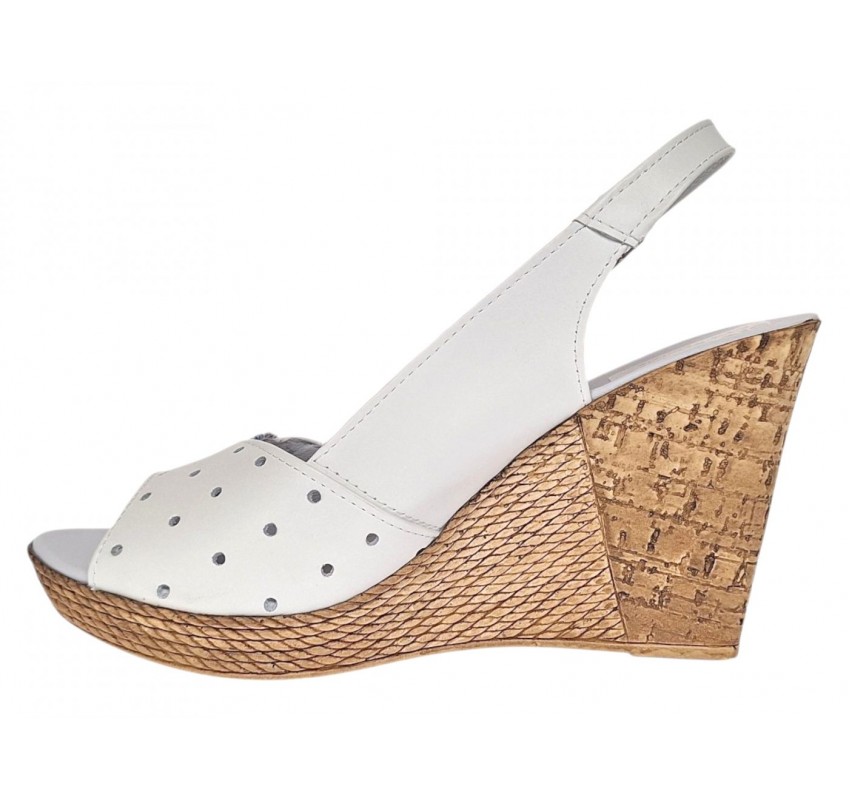 Sandale dama din piele naturala cu platforme de 10cm Alb Color S47XACOL