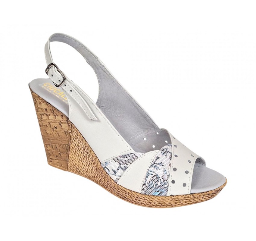 Sandale dama din piele naturala cu platforme de 10cm Alb Color S47XACOL