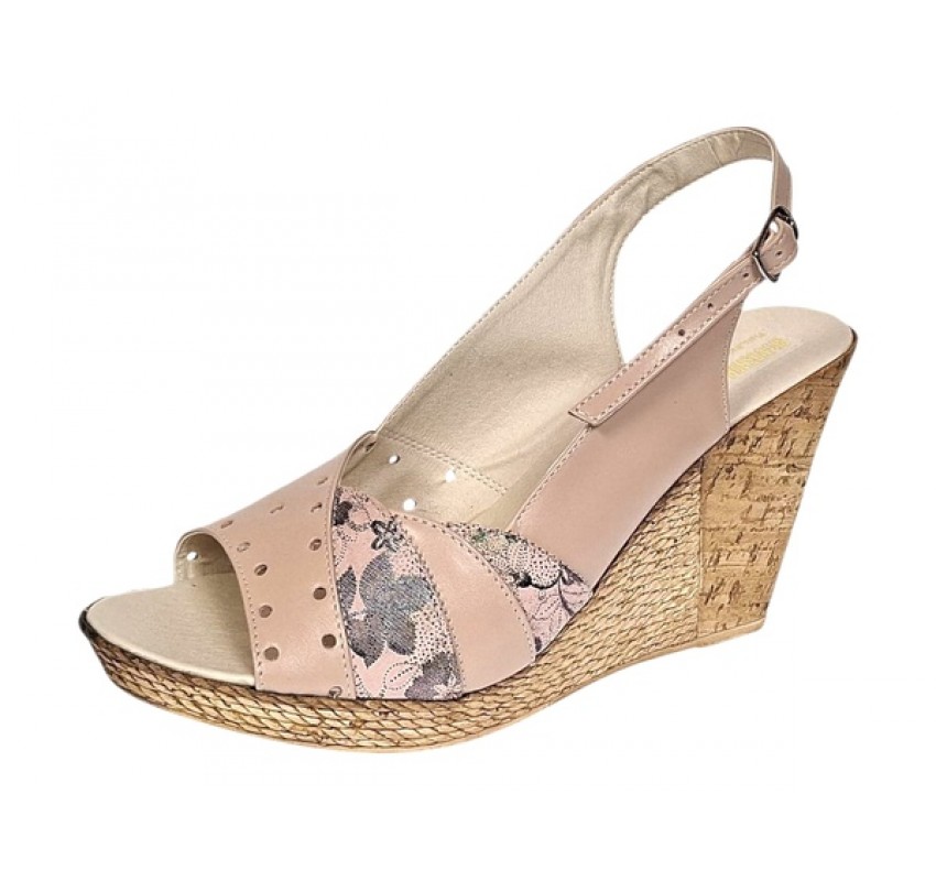 Sandale dama din piele naturala cu platforme de 10cm Nude Floral S47XNUD