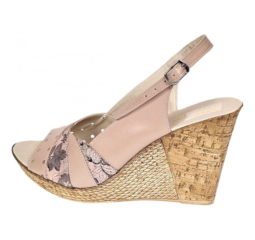 Sandale dama din piele naturala cu platforme de 10cm Nude Floral S47XNUD