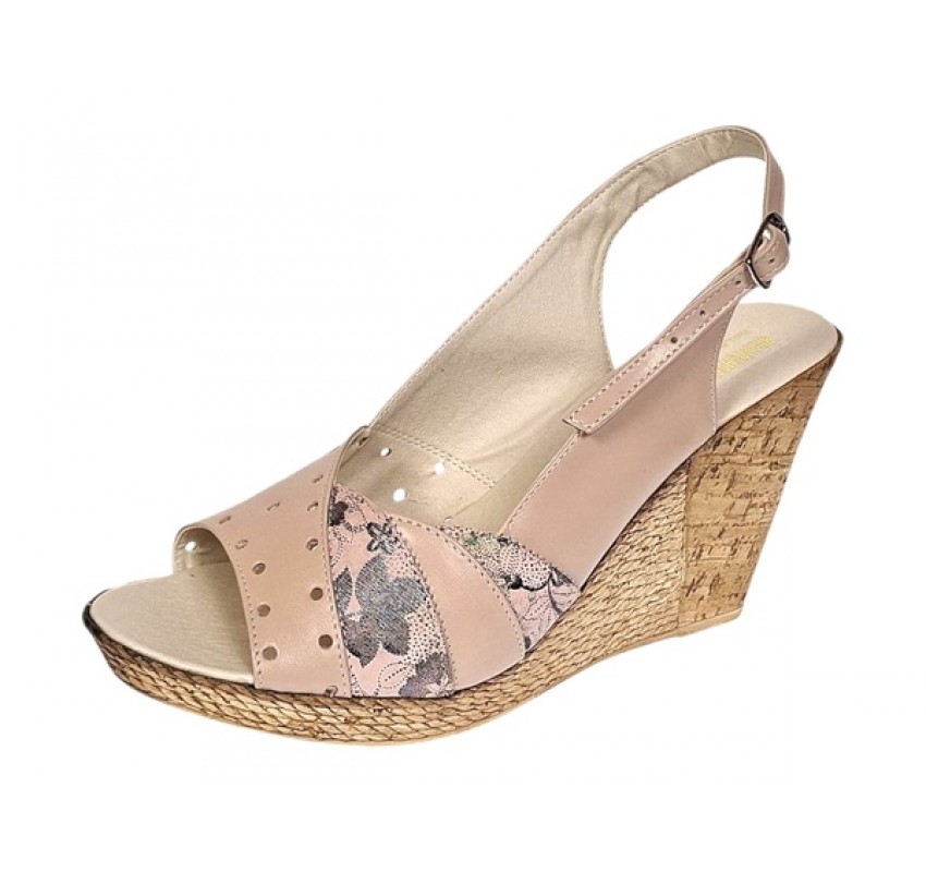 Sandale dama din piele naturala cu platforme de 10cm Nude Floral S47XNUD