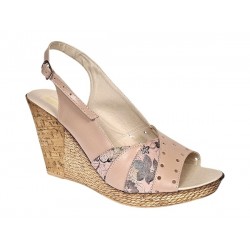 Sandale dama din piele naturala cu platforme de 10cm Nude Floral S47XNUD