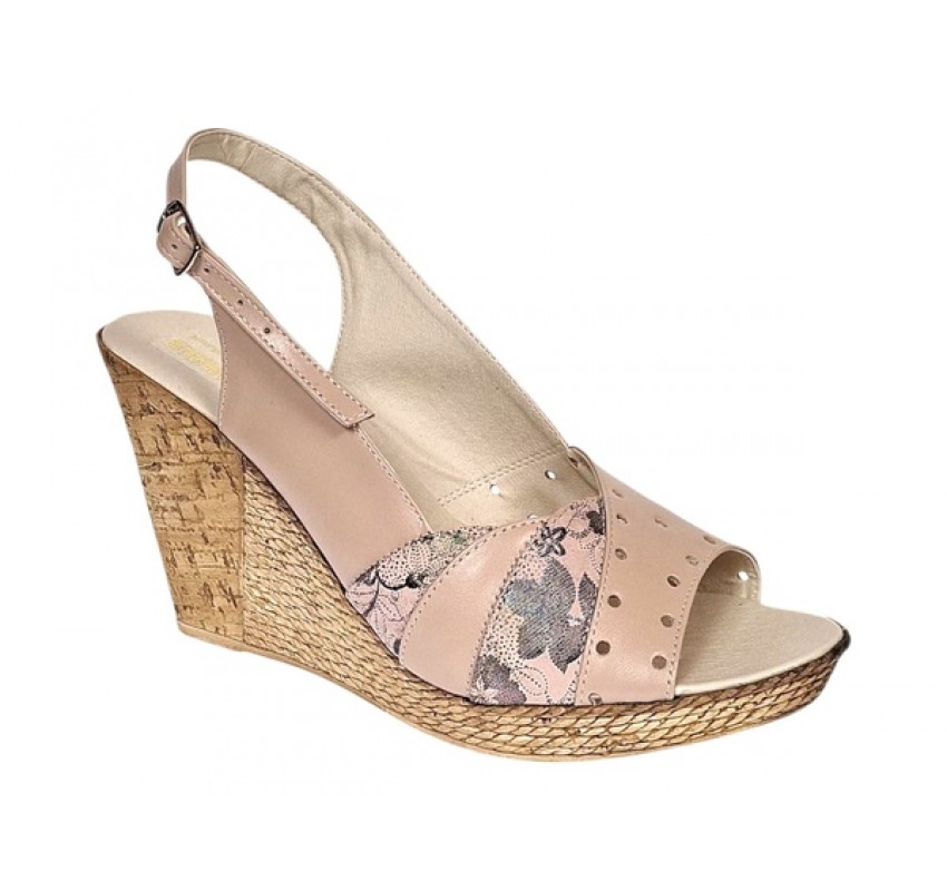 Sandale dama din piele naturala cu platforme de 10cm Nude Floral S47XNUD