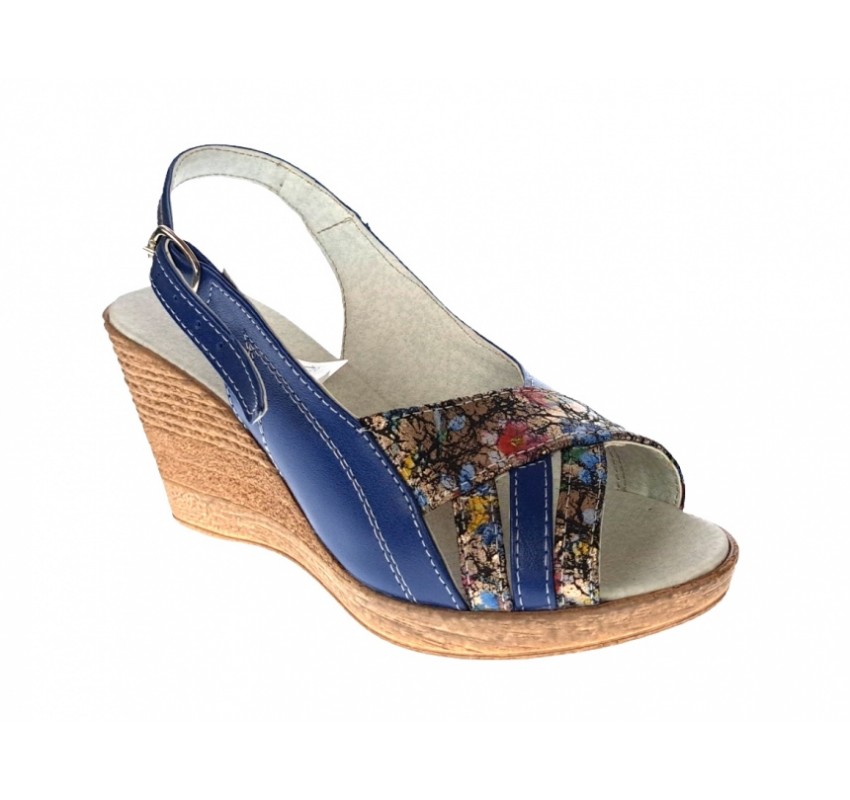Sandale dama de vara cu platforme de 7 cm, din piele naturala, albastru, BOX, S50BLBOX