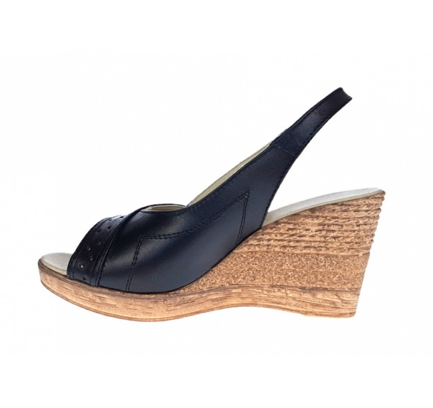 Sandale dama de vara cu platforme de 7 cm, din piele naturala, albastru, BOX, S50NBOX