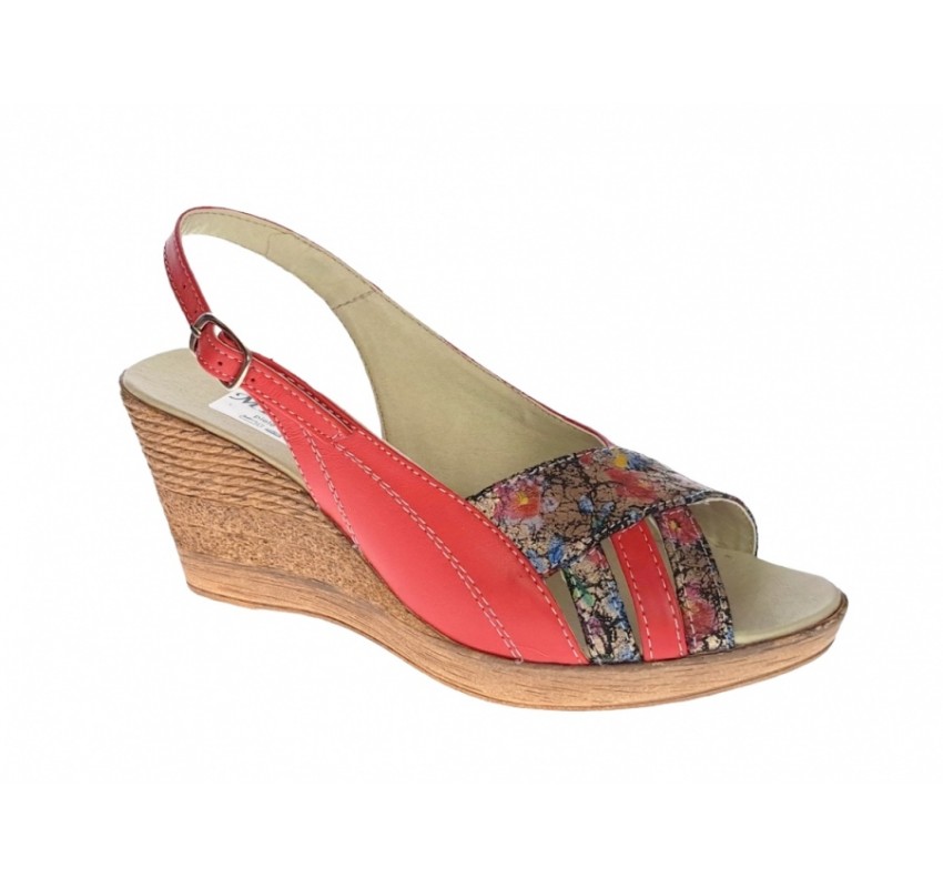 Sandale dama de vara cu platforme de 7 cm, din piele naturala, rosu, BOX, S50RBOX