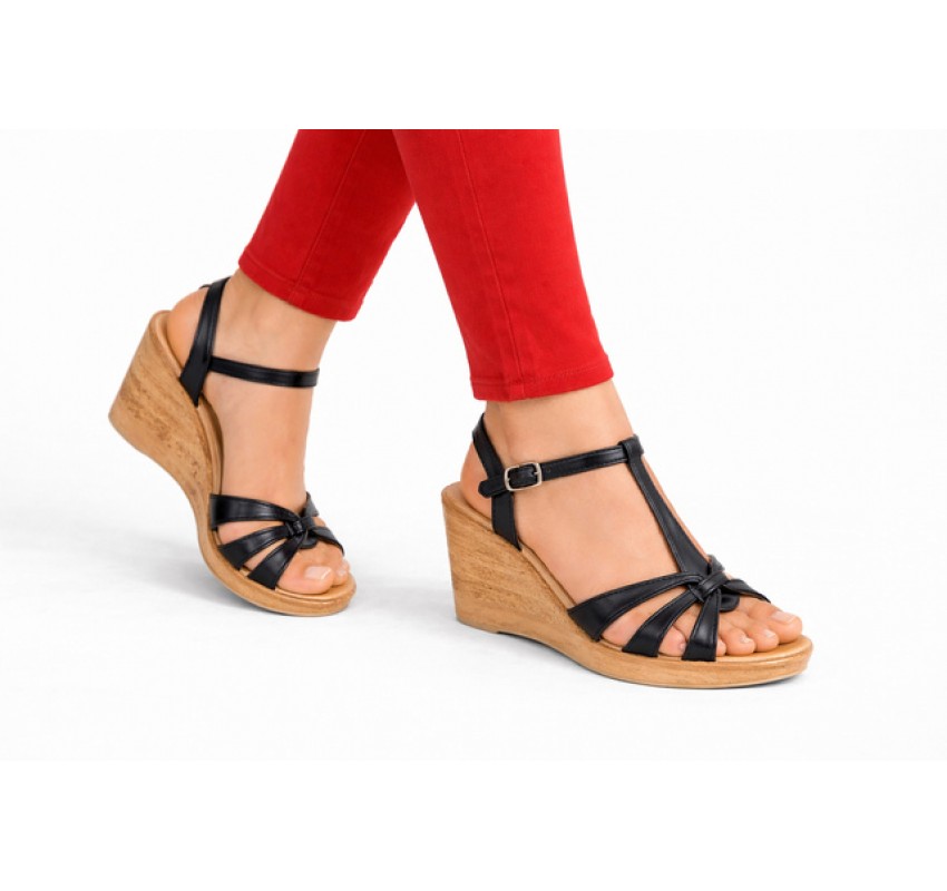 Sandale dama din piele naturala cu platforme negru - S51NBOX