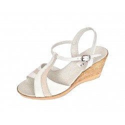 Sandale dama din piele naturala Alb cu Bej si platforme de 7cm S61AB