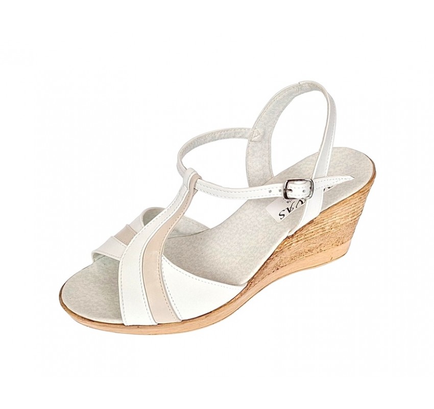 Sandale dama din piele naturala Alb cu Bej si platforme de 7cm S61AB