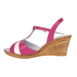 Sandale dama din piele naturala Roz cu Alb - Model cu toc de 7cm S61ROZ