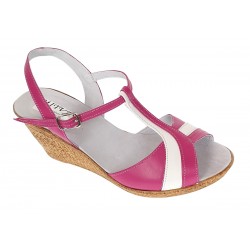Sandale dama din piele naturala Roz cu Alb - Model cu toc de 7cm S61ROZ