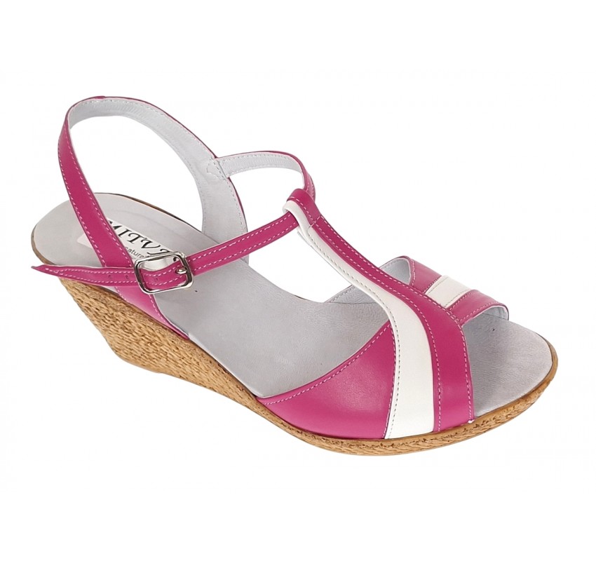 Sandale dama din piele naturala Roz cu Alb - Model cu toc de 7cm S61ROZ Sandale dama din piele naturala Roz cu Alb - Model cu toc de 7cm S61ROZ