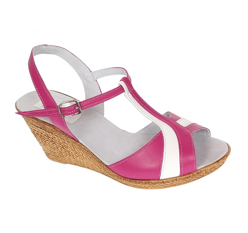 Sandale dama din piele naturala Roz cu Alb - Model cu toc de 7cm S61ROZ Sandale dama din piele naturala Roz cu Alb - Model cu toc de 7cm S61ROZ