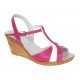 Sandale dama din piele naturala Roz cu Alb - Model cu toc de 7cm S61ROZ Sandale dama din piele naturala Roz cu Alb - Model cu toc de 7cm S61ROZ