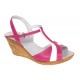 Sandale dama din piele naturala Roz cu Alb - Model cu toc de 7cm S61ROZ