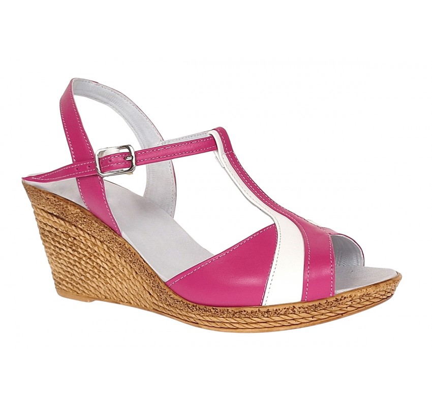 Sandale dama din piele naturala Roz cu Alb - Model cu toc de 7cm S61ROZ Sandale dama din piele naturala Roz cu Alb - Model cu toc de 7cm S61ROZ