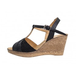Sandale dama negre din piele naturala cu platforme de 7 cm S61XN