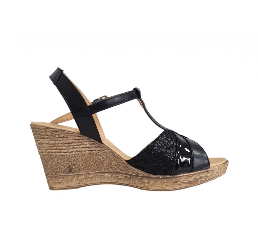 Sandale dama negre din piele naturala cu platforme de 7 cm S61XN